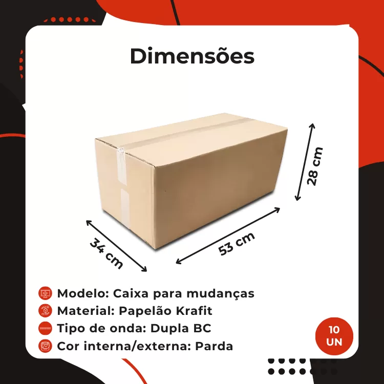 10 Caixas De Papelão Para Mudança 53x34x28 Ft 10075-10 Fortebox - Image 3
